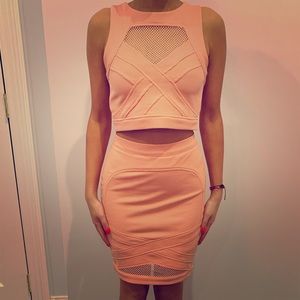 Salmon Textured Two Piece Dress